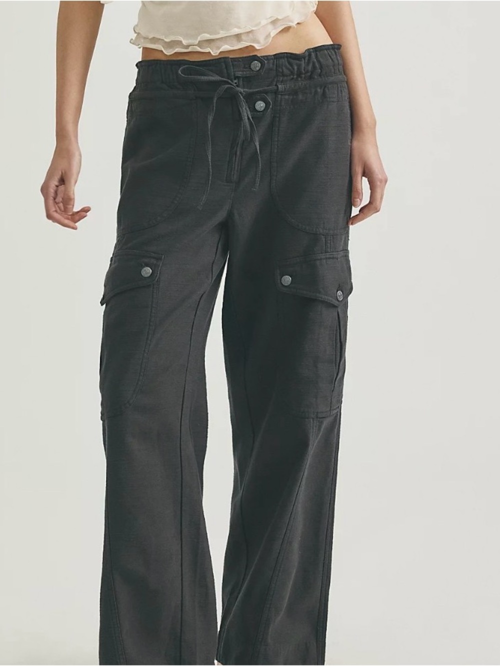 Free people We the Free Park Avenue Black Drawstring Cargo Joggers, Large - Picture 2 of 4